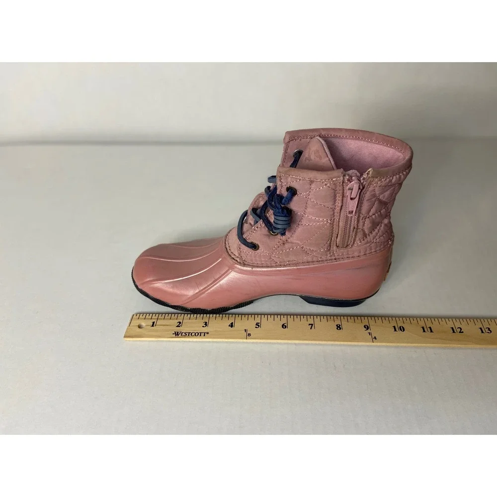 Sperry Saltwater Boots‎ Girls Pink Quilted Waterproof Lace Up Side Zip Size 5M